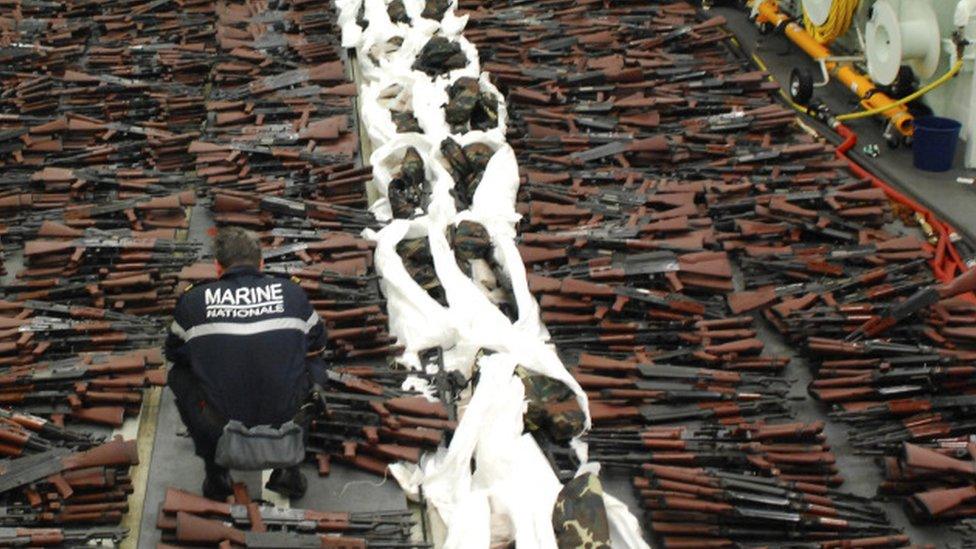 Guns on the boat stopped by the French navy