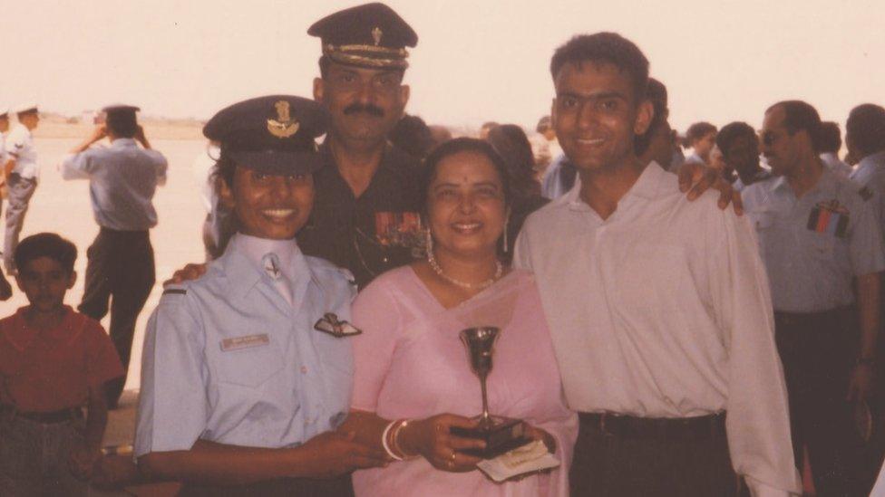 Flt Lt Gunjan Saxena at her passing out parade with her parents and brother