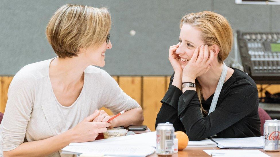 Director Tamara Harvey (left) and writer Laura Wade in the rehearsal room