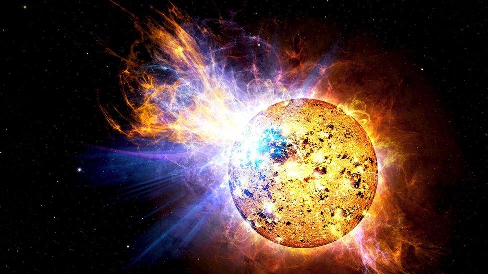 Artist's impression of superflare from red dwarf star