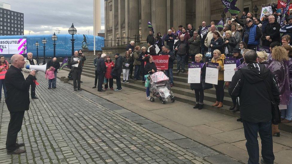 people at rally outside St George's Hall in Liverpool