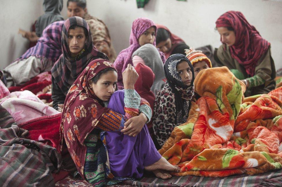 Villagers at a relief camp in a government-run school in Uri.