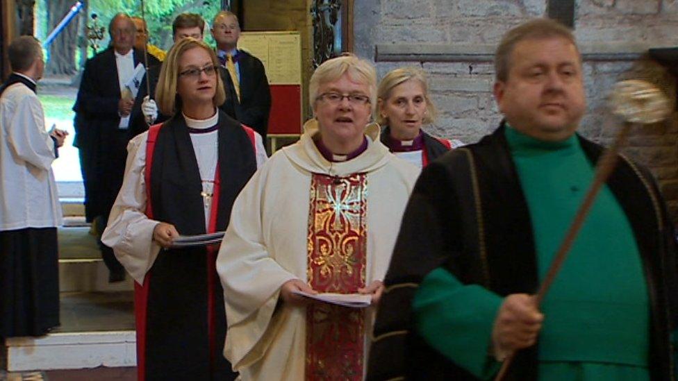 Bishop June Osborne moments before she was sworn in as Bishop of Llandaff