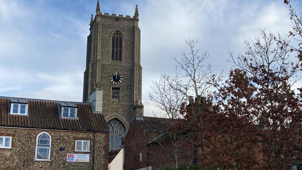 Fakenham church tower and clock