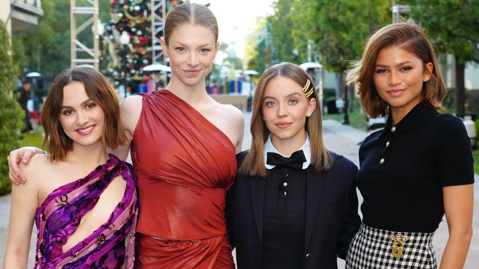 Maude Apatow, Hunter Schafer, Sydney Sweeney, and Zendaya attend Euphoria FYC at Paramount Theatre on December 18, 2022 in Los Angeles, California