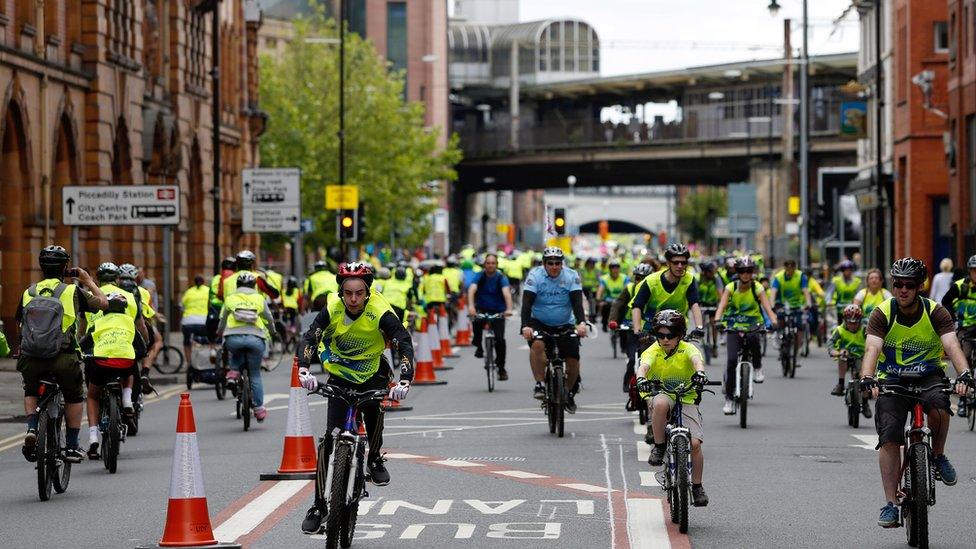 People taking part in Sky Ride in Manchester