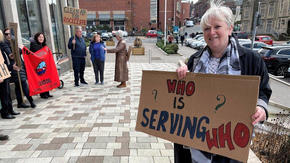 Protesters outside the civic centre in Carlisle