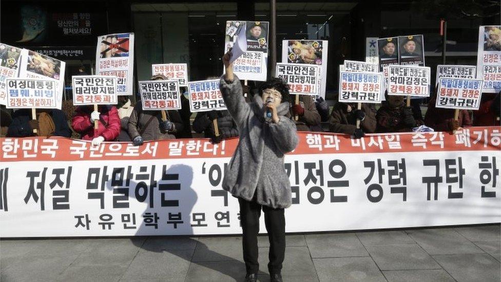 North Korea defectors stage a protest in Seoul (file image)