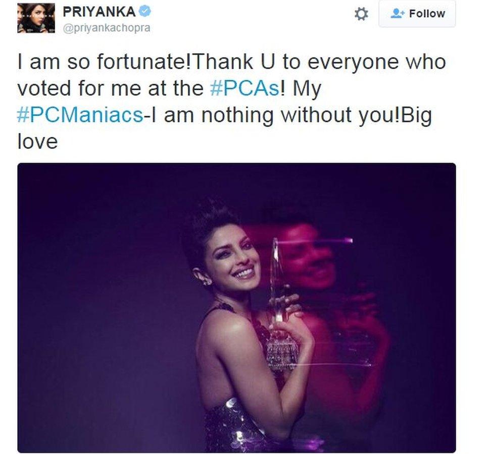 I am so fortunate!Thank U to everyone who voted for me at the #PCAs! My #PCManiacs-I am nothing without you!Big love