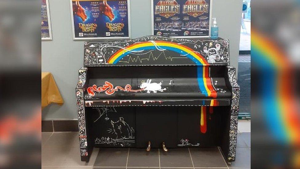 Decorated piano in Barrow Market Hall