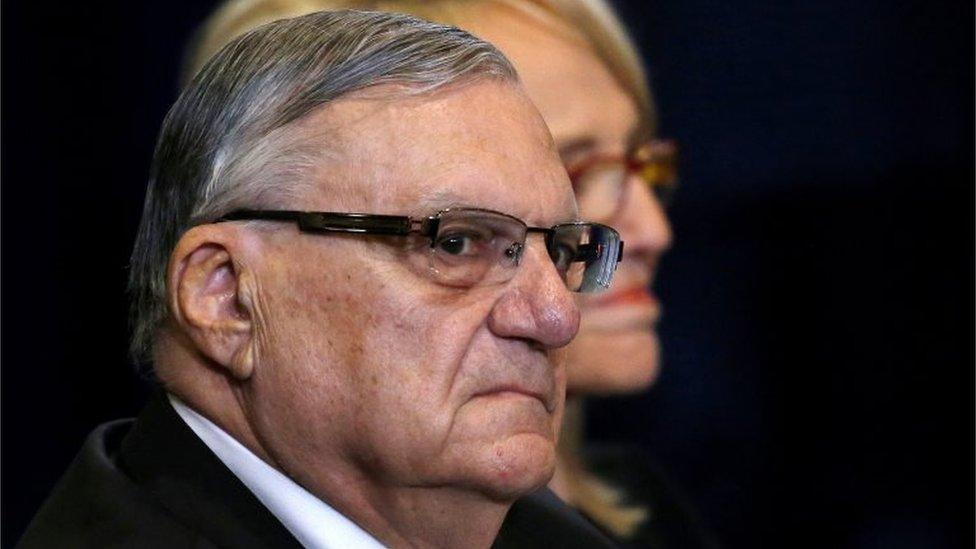 Sheriff Joe Arpaio is pictured waiting for Republican presidential nominee Donald Trump during a campaign event in Phoenix, Arizona.