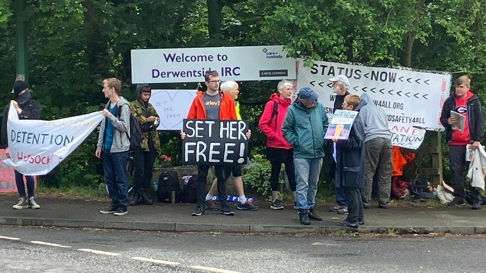 Protesters outside Derwentside