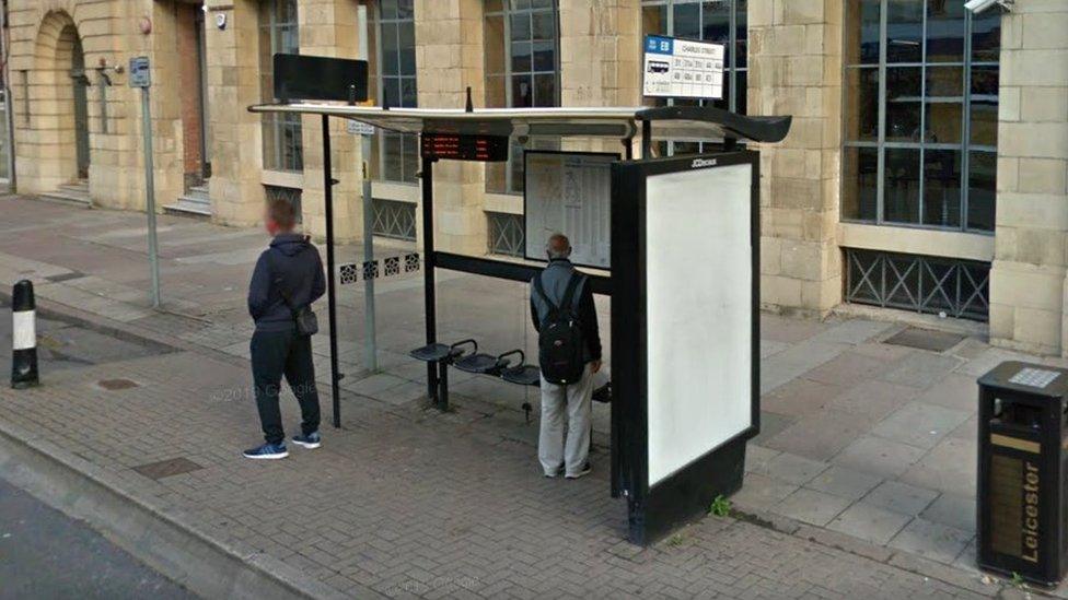 Bus shelter in Leicester City Centre