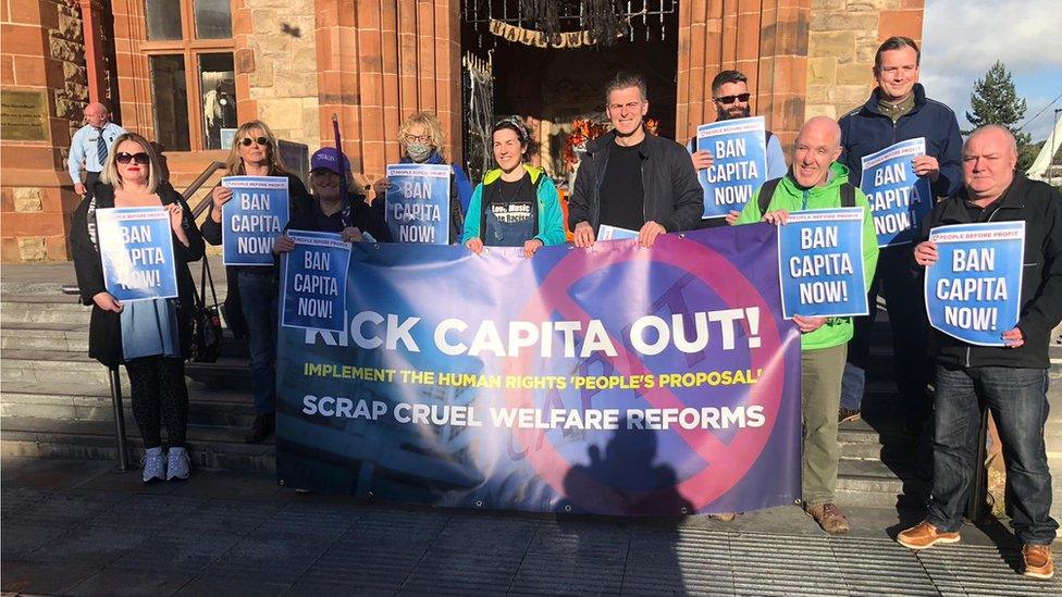 Protestors outside Guildhall