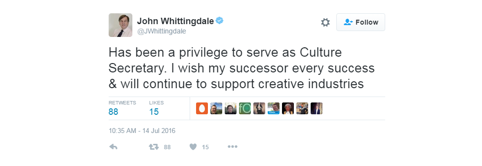 John Whittingdale's tweet