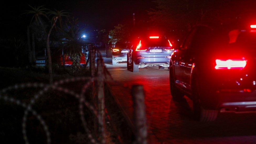 A convoy enters the homestead of former South African President Jacob Zuma in Nkandla, South Africa