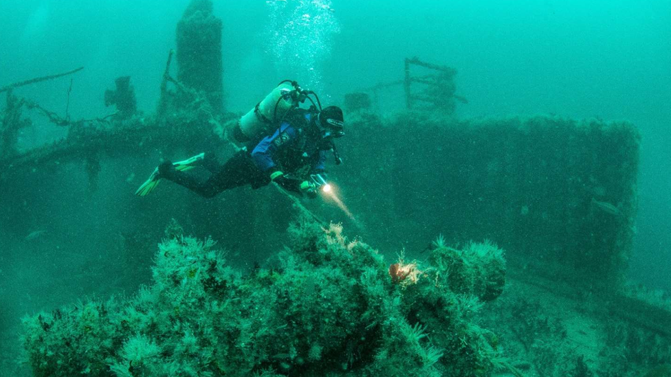 The wreck of Lochgarry currently sits in over 30 meters of water near the east coast of Rathlin.