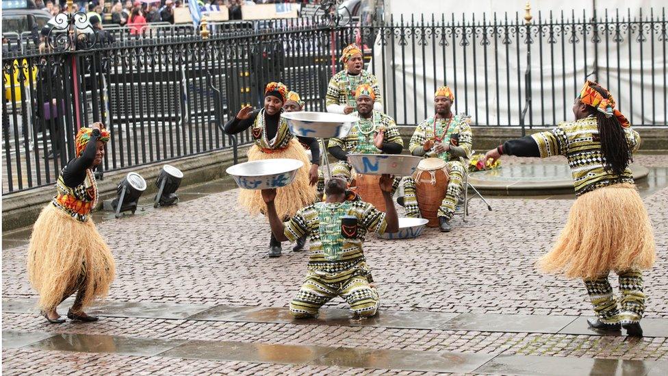 Dancers before the Commonwealth Service at Westminster Abbey,