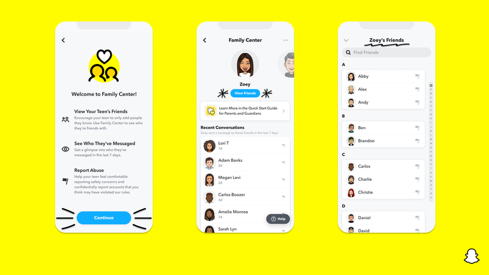Snapchat infographic shows how the platform's new family centre will appear to parents