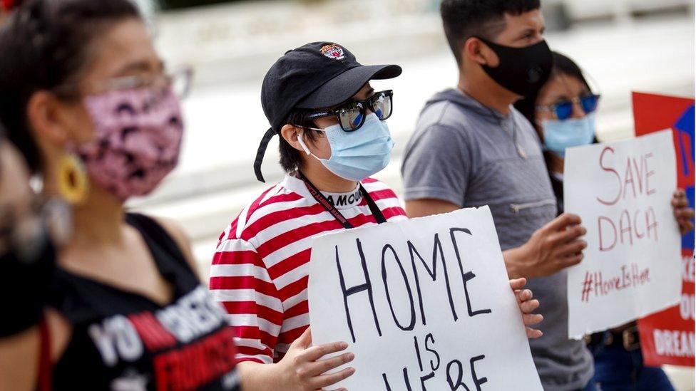 A rally in anticipation of a decision on the Deferred Action for Childhood Arrivals (Daca) in front of the Supreme Court in Washington, DC, 15 June 2020