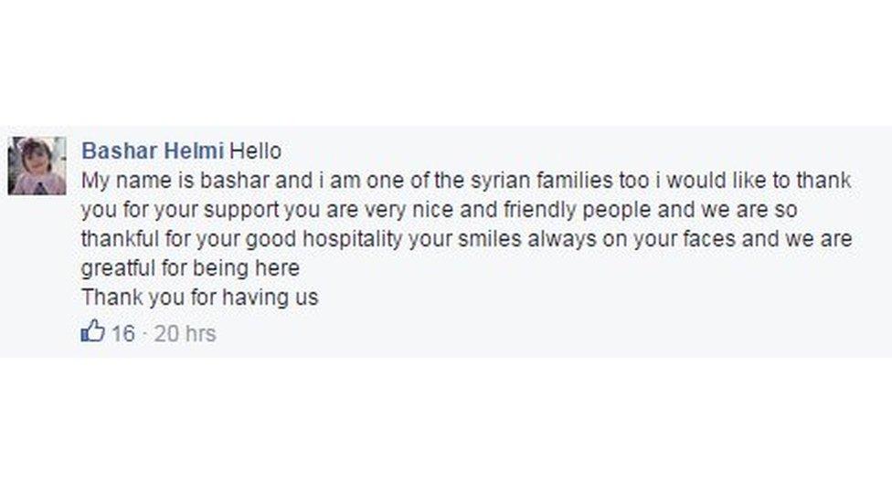 My name is bashar and i am one of the syrian families too i would like to thank you for your support you are very nice and friendly people and we are so thankful for your good hospitality your smiles always on your faces and we are greatful for being here