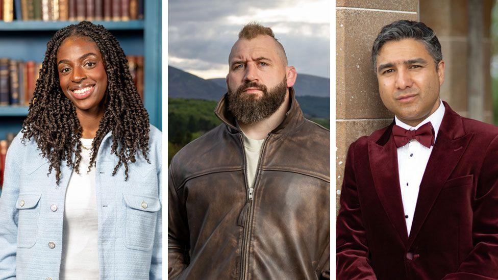 A composite image of Cat Burns, Joe Marler and Nick Mohammed on Celebrity Traitors