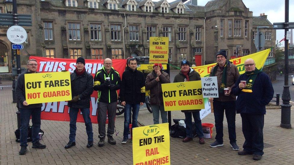 RMT Arriva Northern drivers and conductors picket line outside Carlisle Citadel Station