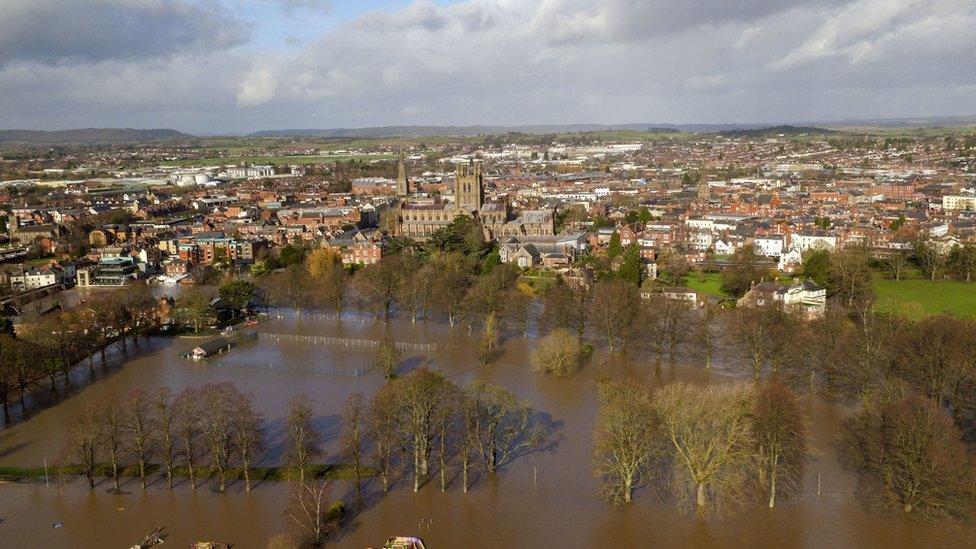 Flooded fields in Hereford, in the aftermath of Storm Dennis