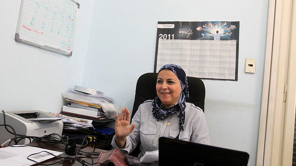 Egyptian political activist Esraa Abdel Fattah in office on October 2, 2011