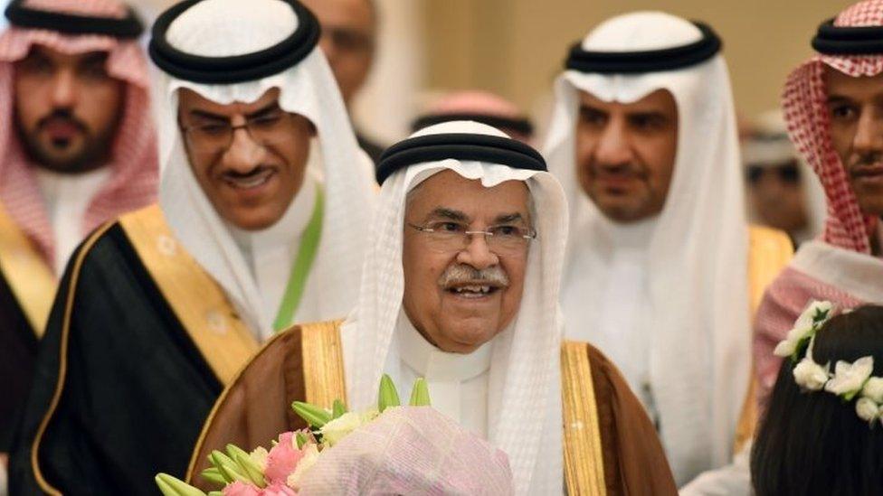 Saudi Minister of Oil and Mineral Resources Ali al-Naimi (centre) at the opening ceremony of the first Saudi Mining and Minerals exhibition and conference in Riyadh (27 October 2015)