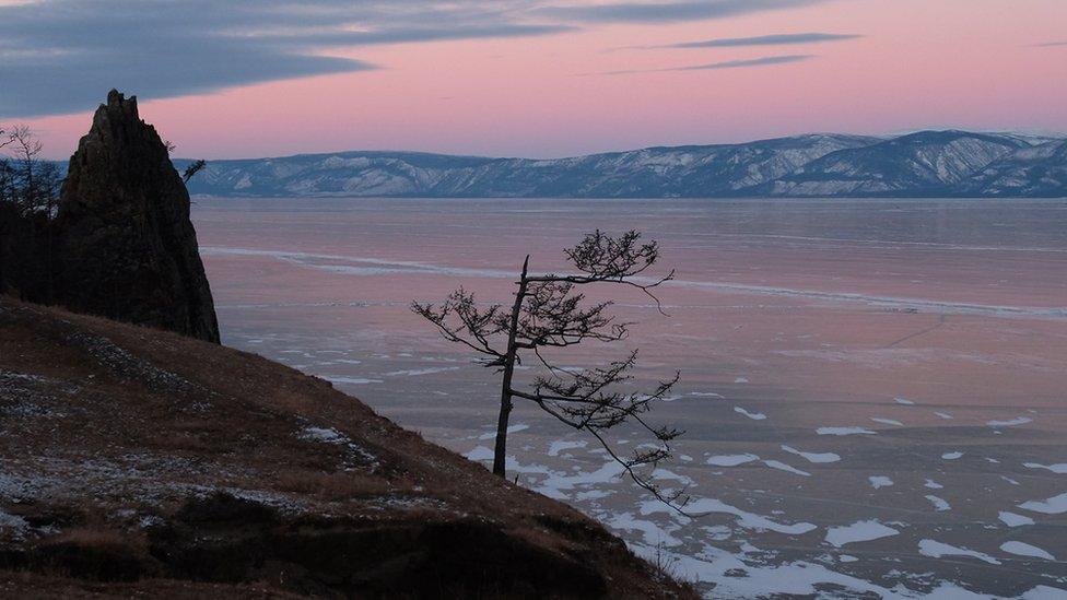 Lake Baikal with bare trees