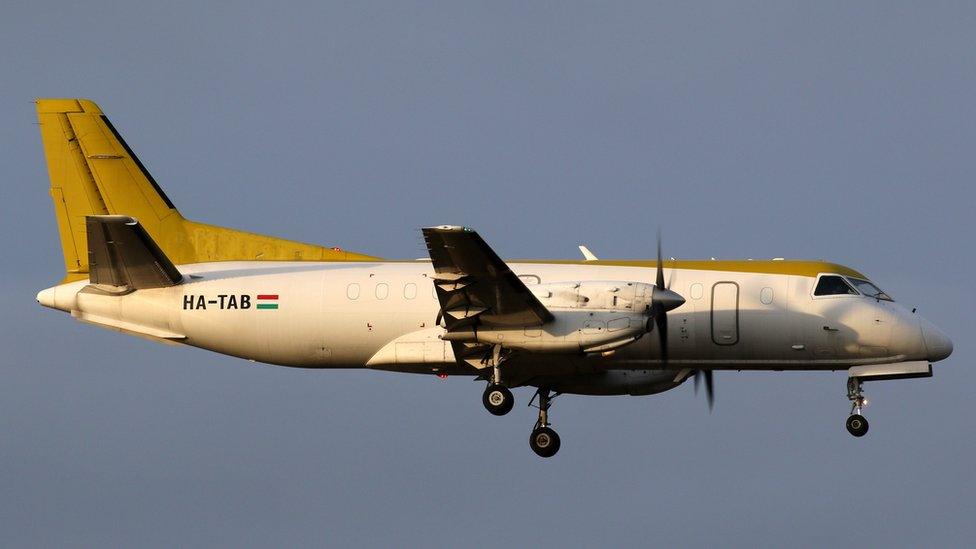 Saab 340A plane approaching Birmingham Airport on 7 March 2017
