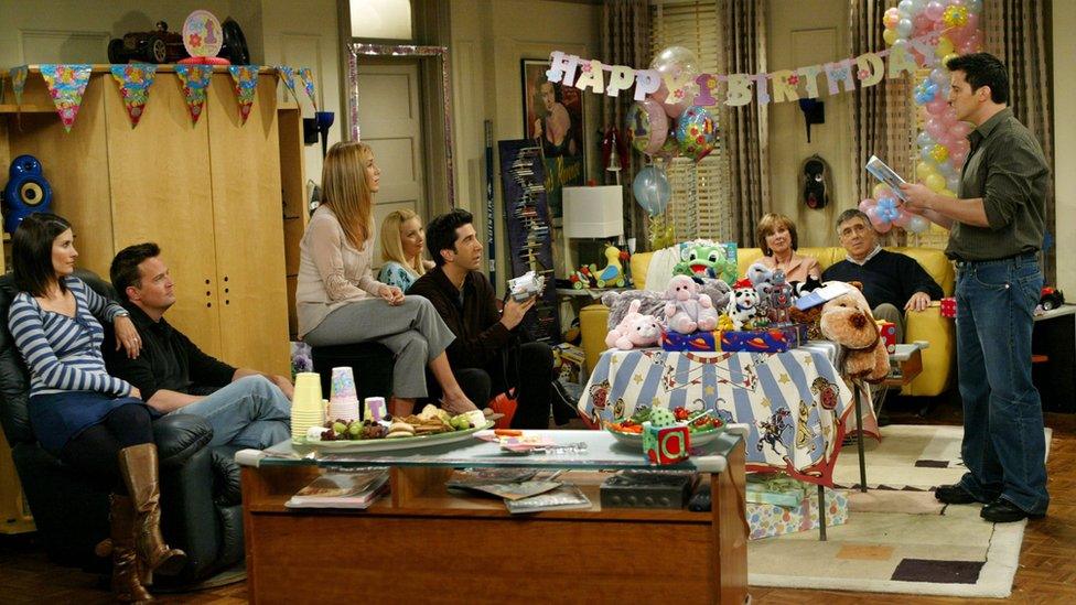 Friends cast perform on set in 2003