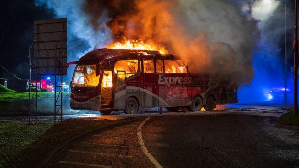 The bus went on fire outside Letterkenny on Thursday evening