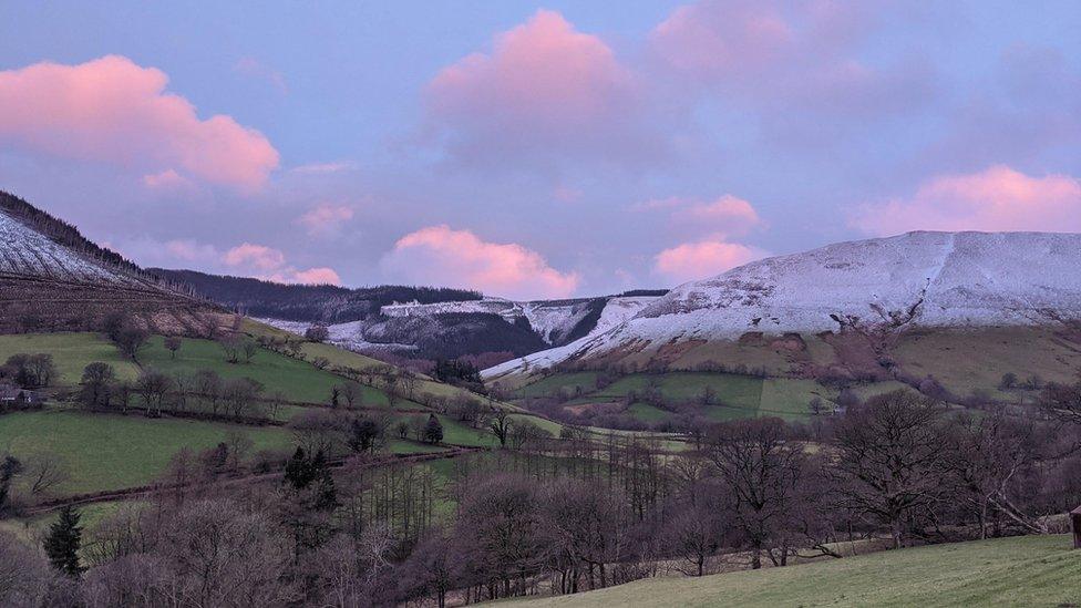 Snow capped hills