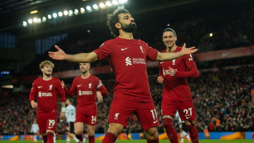 Salah celebrating after scoring his first goal