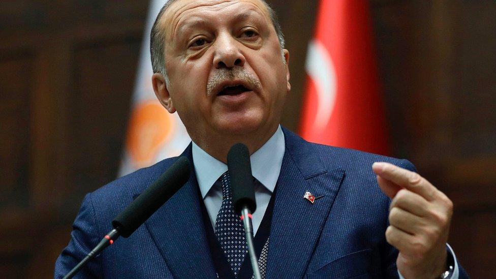 Turkish President Recep Tayyip Erdogan delivers a speech to a meeting of his ruling AK Party in parliament on 13 June 2017