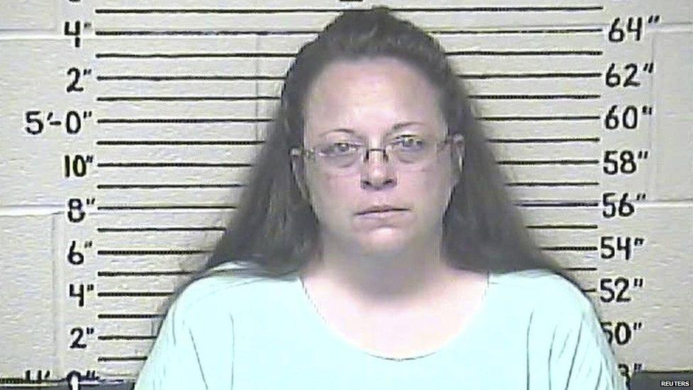 Rowan County clerk Kim Davis is shown in this booking photo provided by the Carter County Detention Center in Grayson, Kentucky on 3 September 2015.