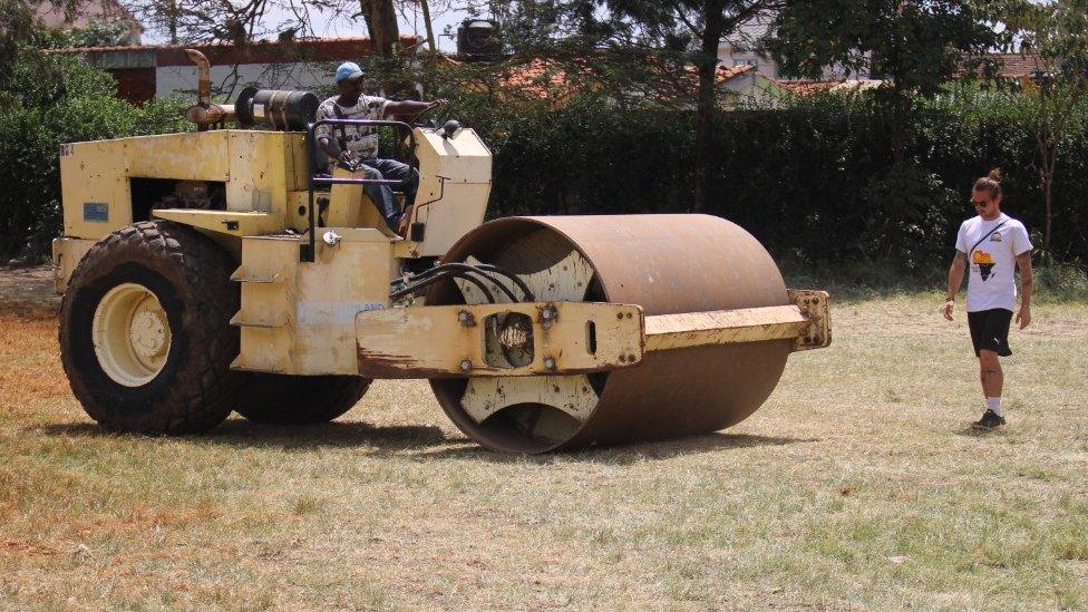 Max Keens in Kenya during the construction of the football pitch