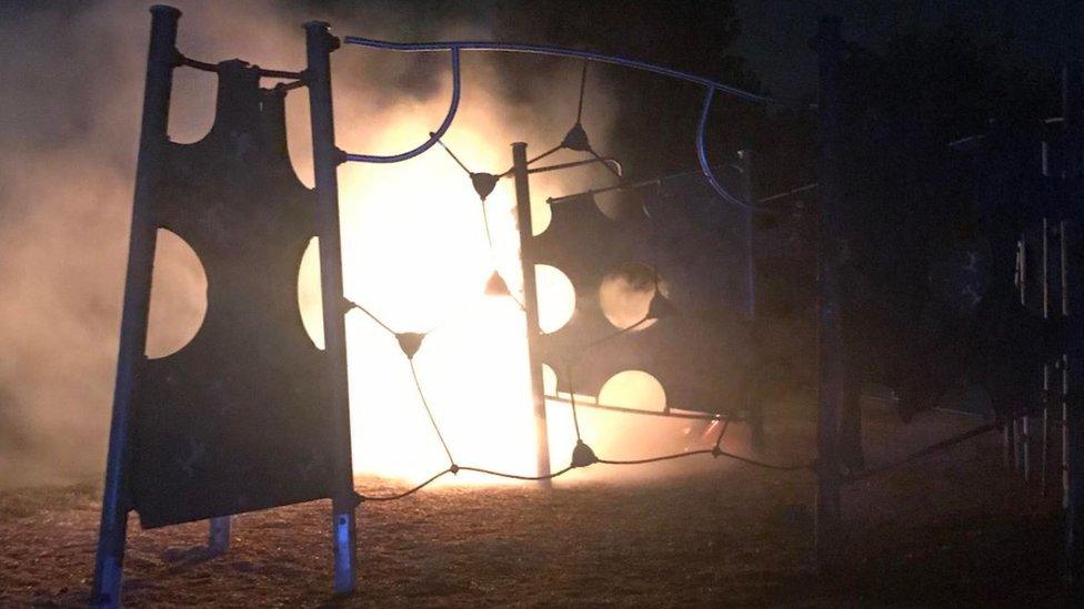 Play equipment on fire