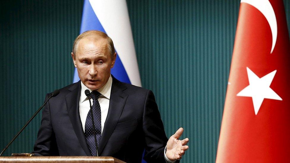 Russian President Vladimir Putin attends a news conference at the Presidential Palace in Ankara, Turkey (1 December 2014)