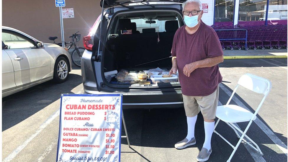 A Cuban food vendor in a Los Angeles car park, who works outside only between 10.30 and 12.00 to beat the worst of the heat