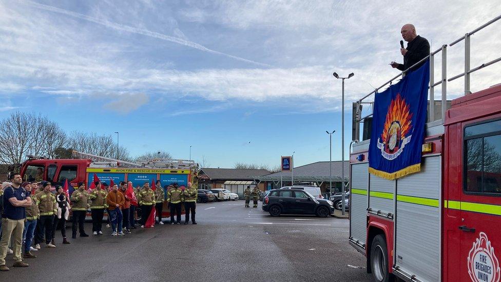 Firefighter rally outside an Avon Fire Authority meeting in Bristol