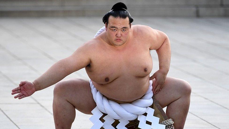 Kisenosato performs a ring-entering ceremony at Meiji shrine in Tokyo