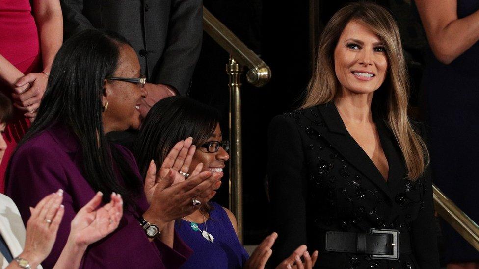 First Lady Melania Trump (R) at the speech