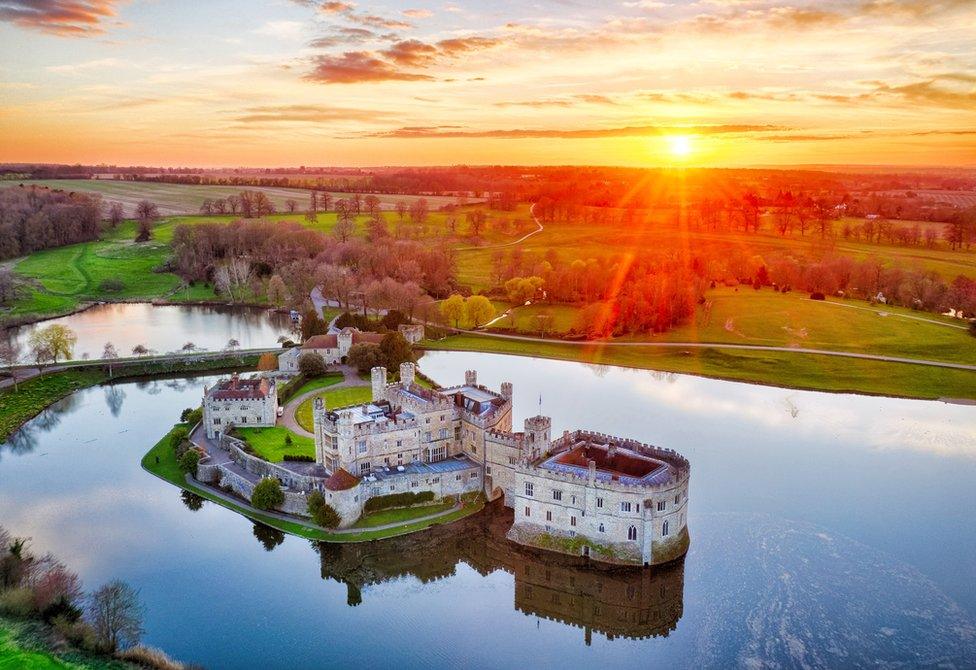 An aerial view of Leeds Castle during lockdown