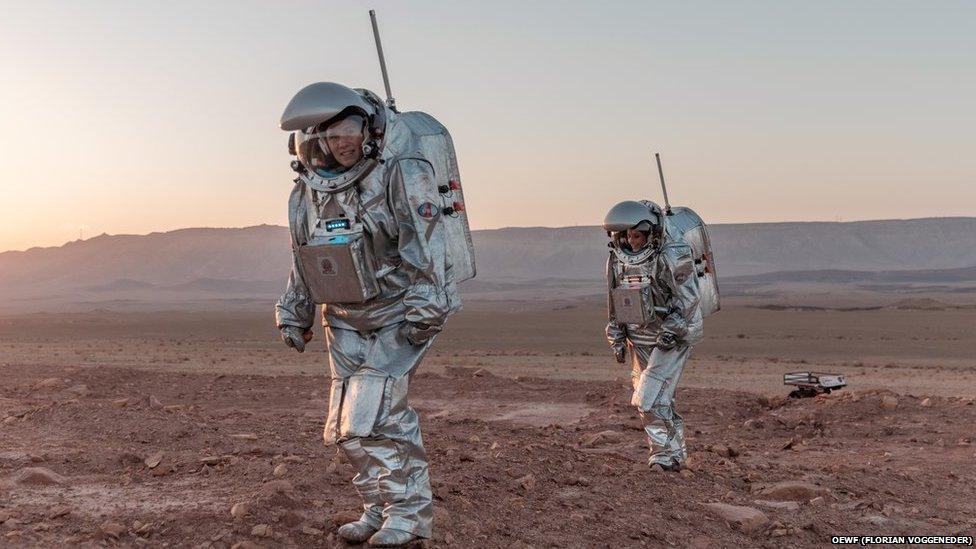 Two of the astronauts in the Negev desert