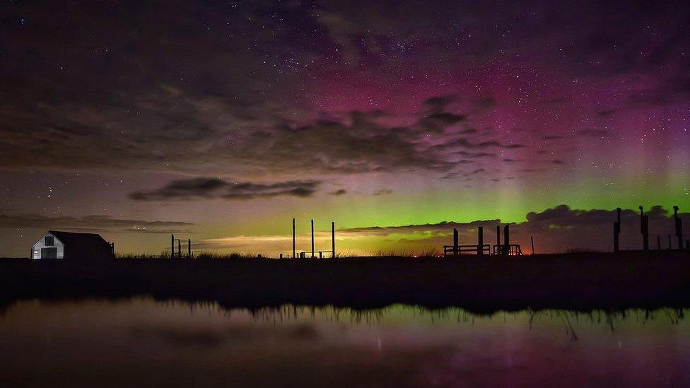 Northern lights over Thornham in Norfolk