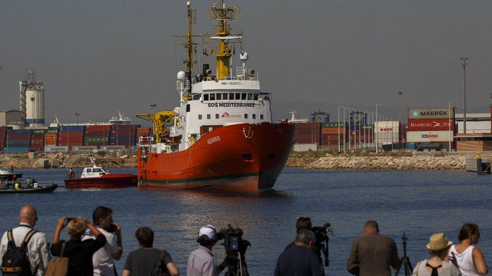 Journalists await the Aquarius at Valencia. 17 June 2018