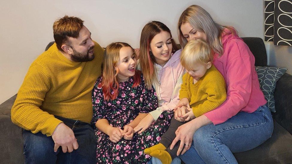 Bertie with his parents James and Jade and sisters Amelia and Flo